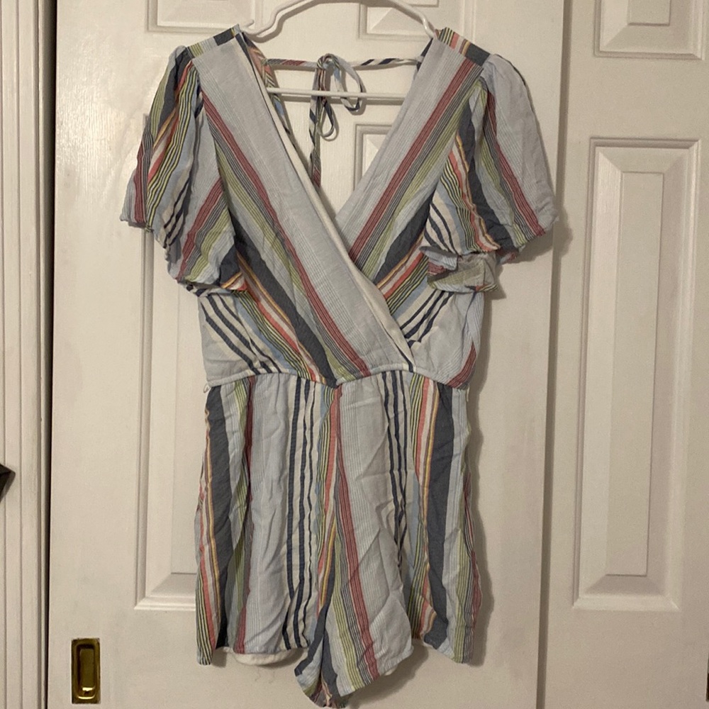 Lt blue with stripes romper